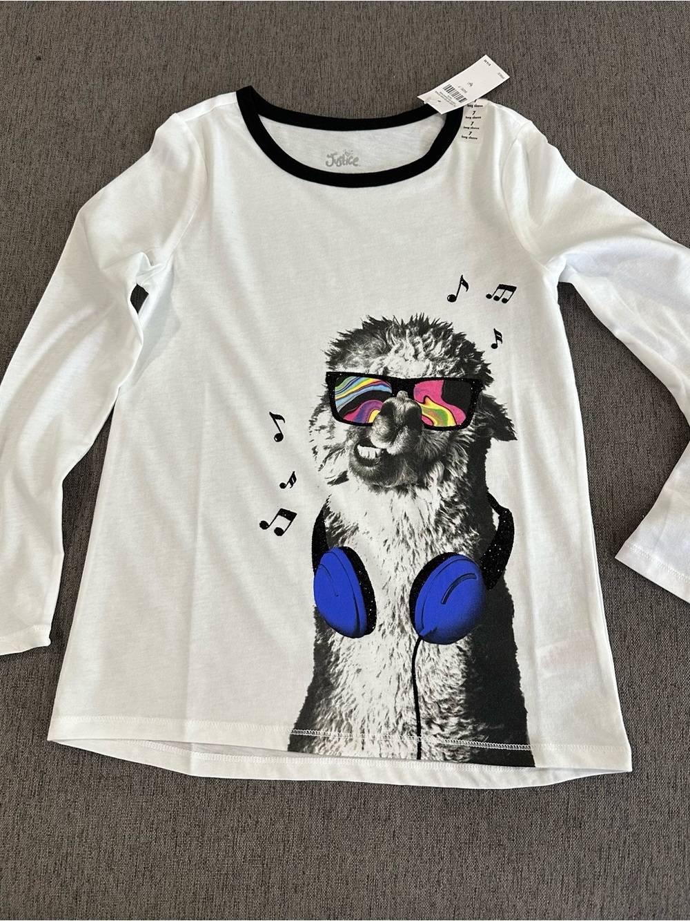 Justice White Long-Sleeve Tee with Neon Sunglasses & Blue Headphones